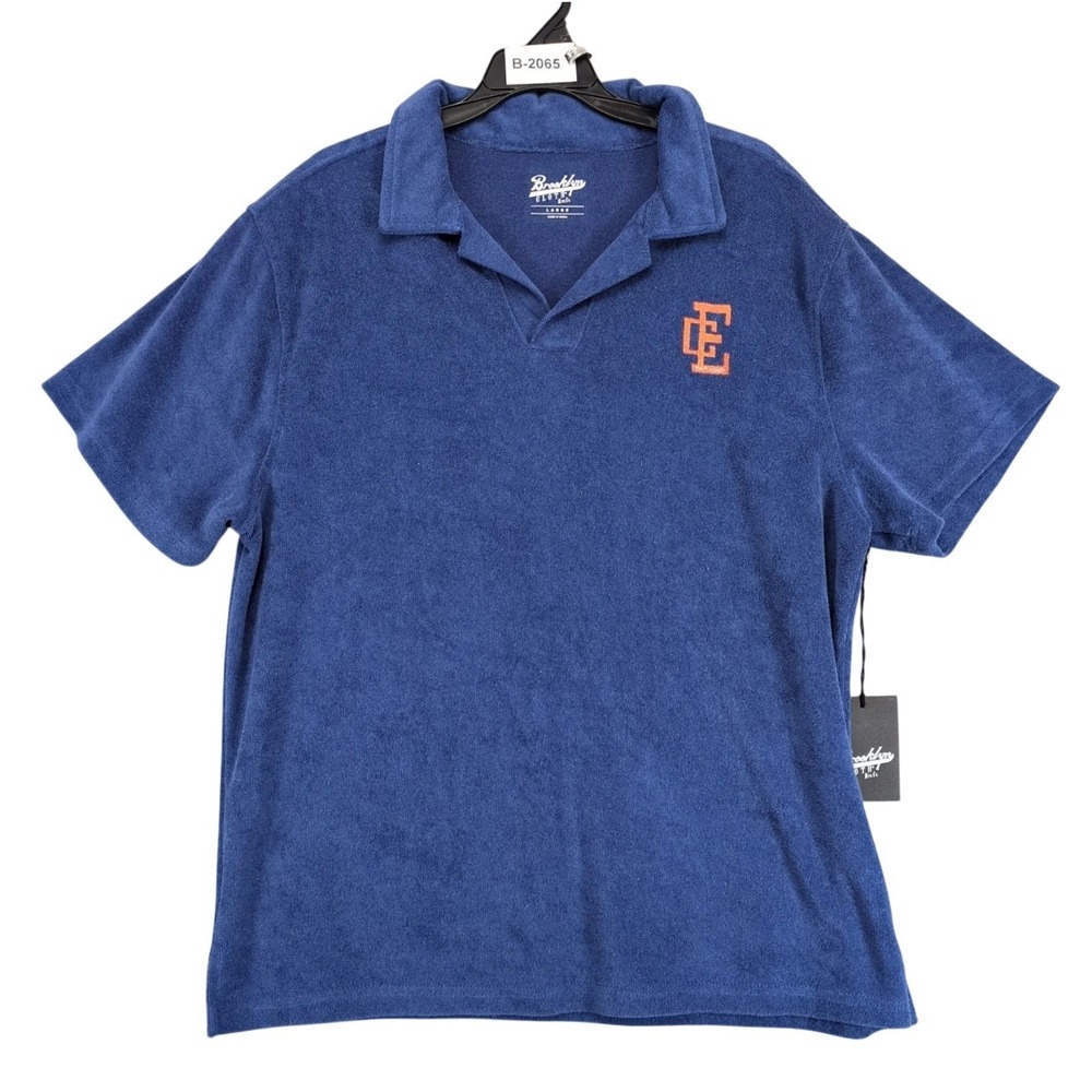 NWT Brooklyn Cloth EC East Coast Blue Terry Polo Shirt Mens L Streetwear Beach